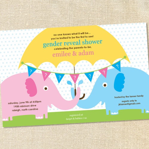 Sweet Wishes 20 Elephant Gender Reveal Couples Baby Shower Invitation - Custom Quantities (As Low as 1.19 Each) Il_170x135