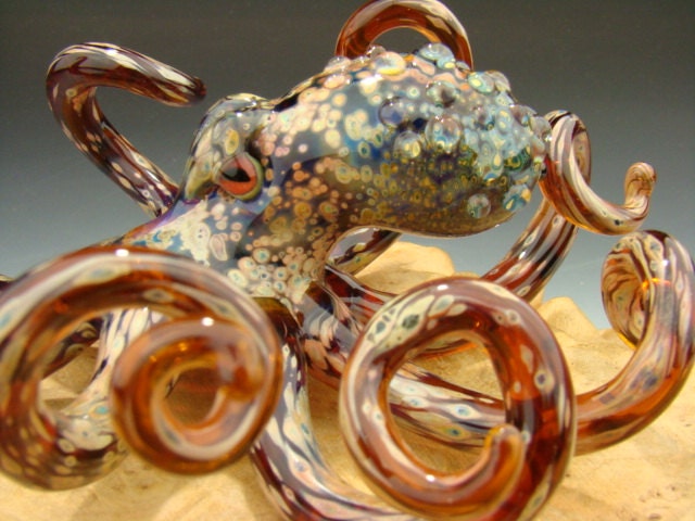 Glass Octopus Sculpture Aquarium Art Paperweight Ocean art Metallic Boro VGW KT (made to order)