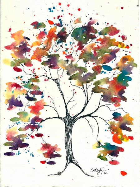 Rainbow Tree, ORIGINAL 5x7,  Watercolor
