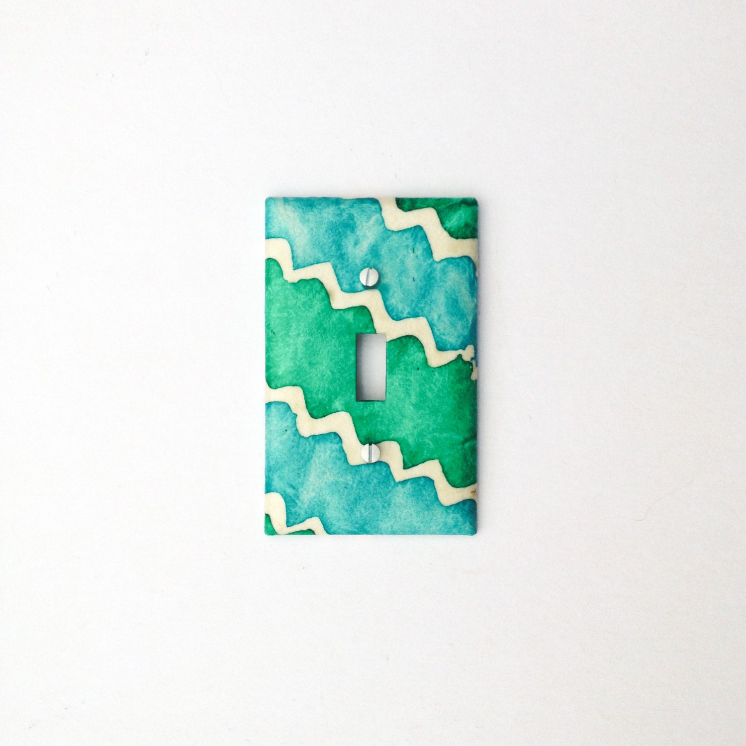 Switchplate Handmade Paper Blue Green Zig Zag Batik