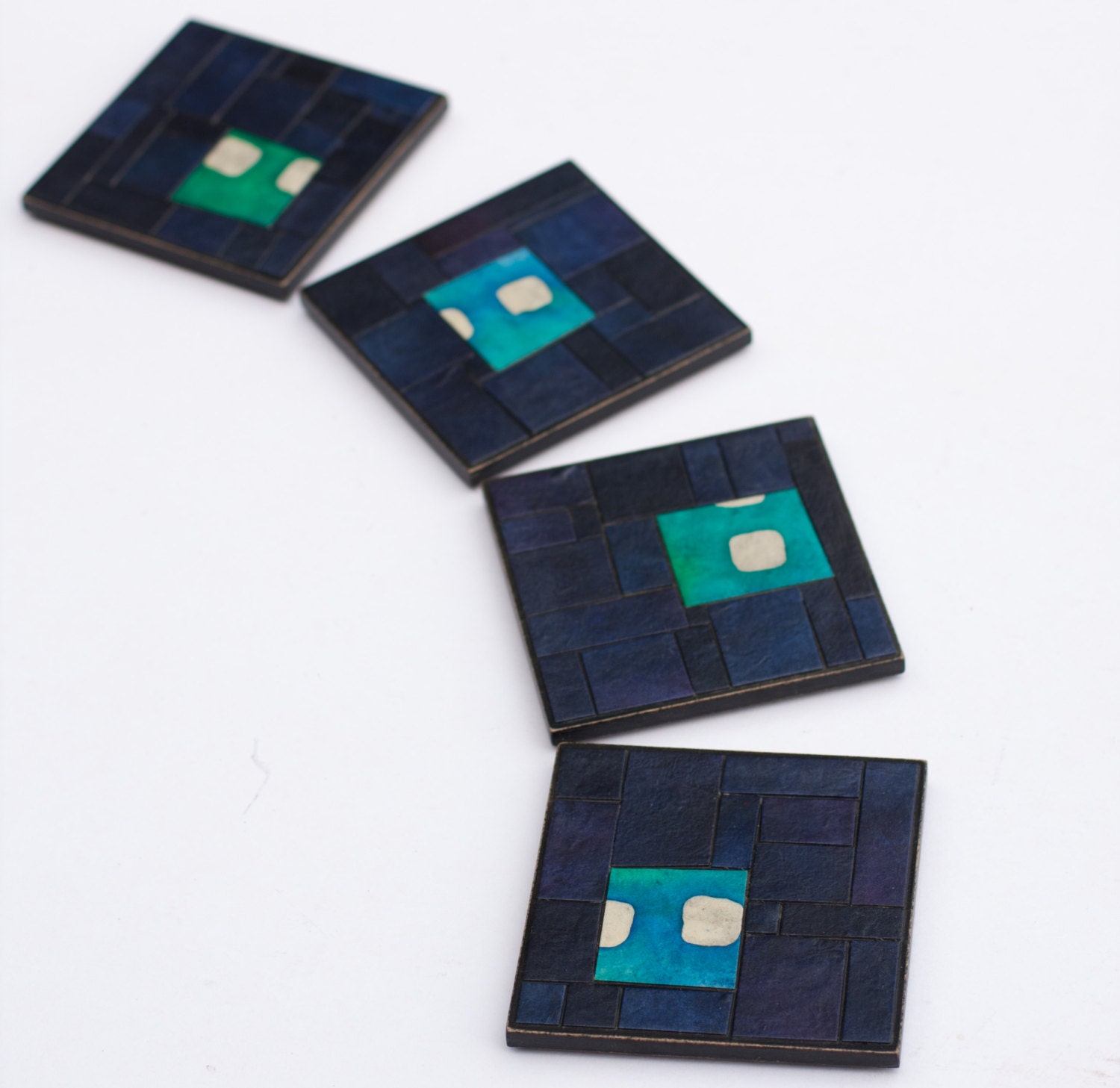 Coasters Handmade Paper Blue Mosaic Geometric Abstract Tiles