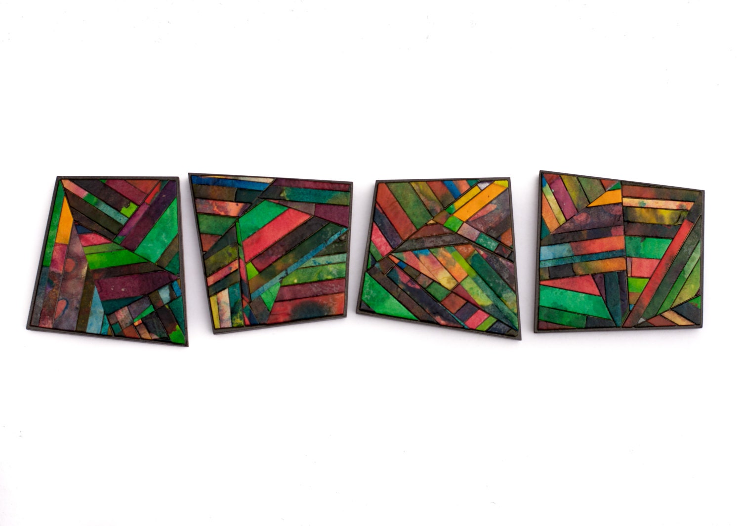 Handmade Paper Coaster Colorful Mosaic Striped Patchwork Recycled