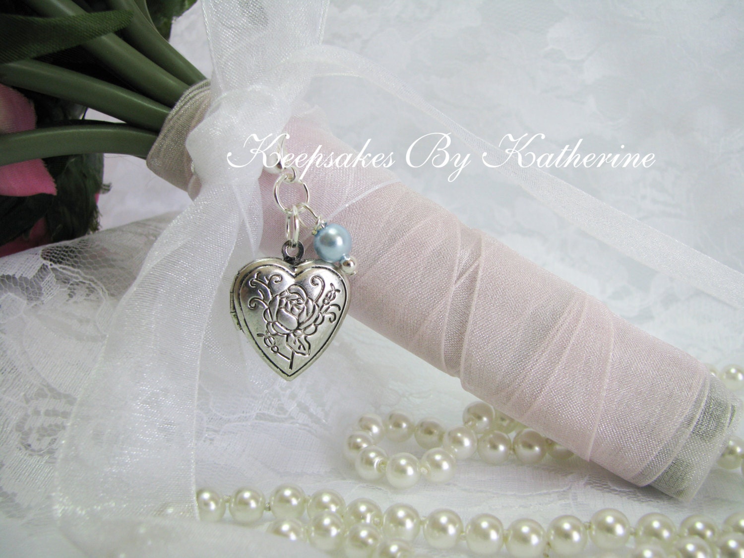 Rose Heart Locket Bridal Bouquet Charm
