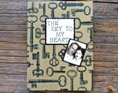 Blank Handmade Journal Tan WIth Black Keys Coptic Stitch Diary Vintage Photo of Couple in Love