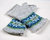 Fair Isle Fingerless Gloves Grey, Blue, Green,