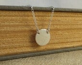 Sterling Silver Necklace - Brushed Round Tag - Simple Modern Minimal Necklace