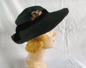 1930's Vintage Black Wide Brim Hat with Flowers to Restore