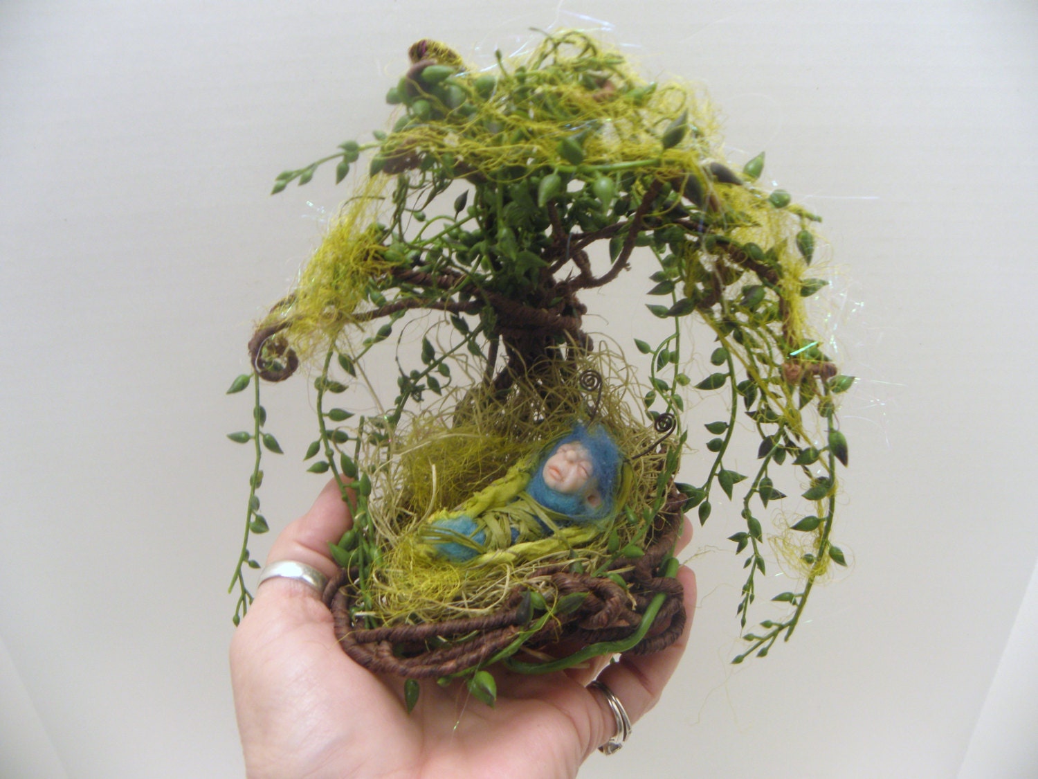 ooak  dArLiNg POD FAIRY NEST with baby pod pixie inside  ...  art doll by DinkyDarlings