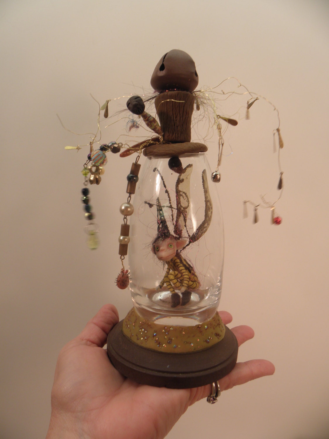 captured BUMBLE bee FAIRY in a MAGICAL pixie jar ooak pose-able  art doll by DinkyDarlings