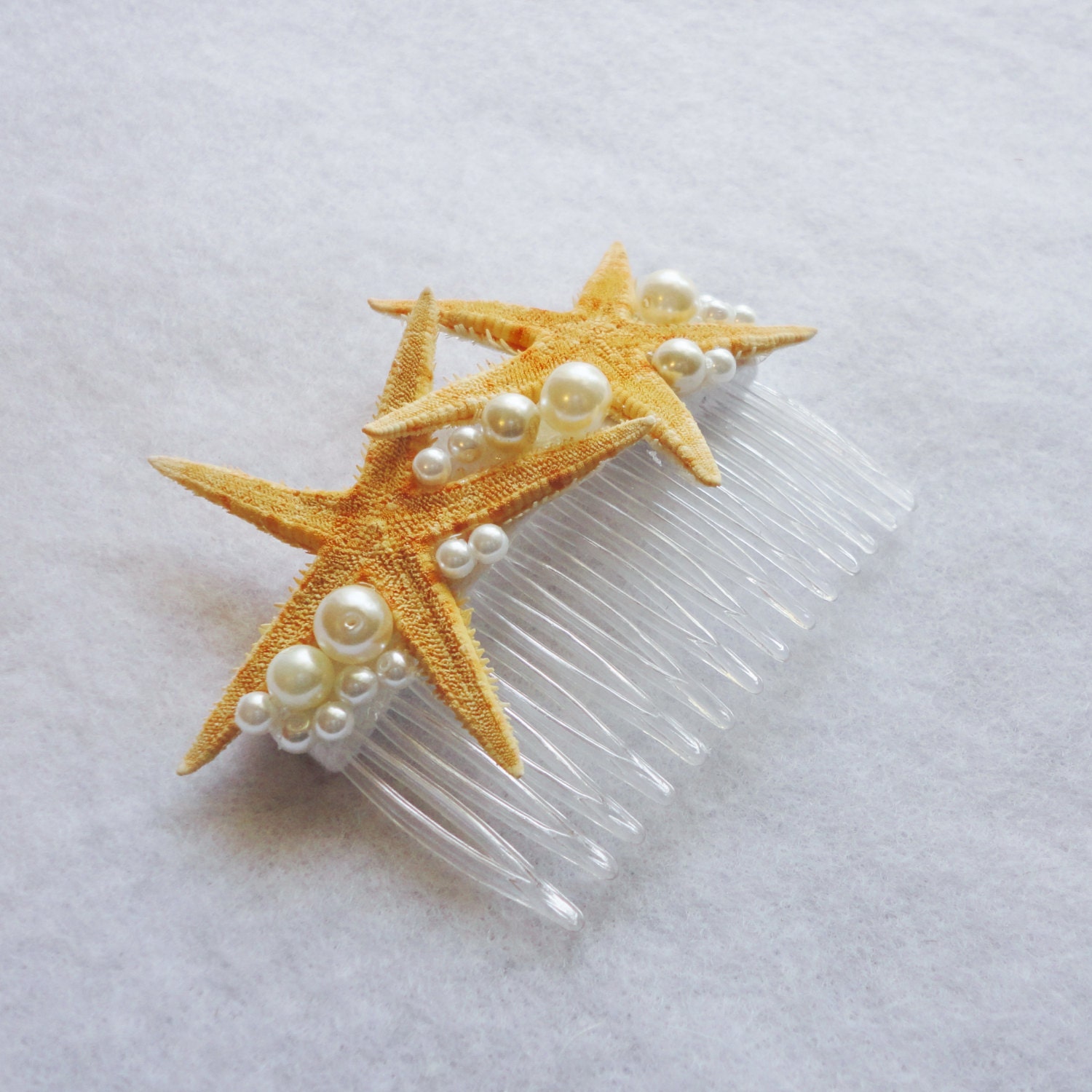 Wedding Bridal Natural Starfish and Faux Pearls Comb
