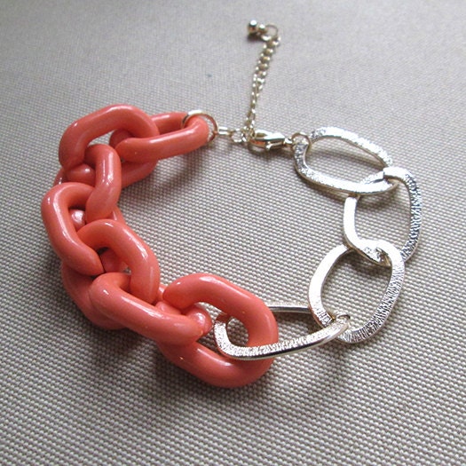 Textured Link two tone mix Bracelet - Arm Candy - adjustable size choose acrylic link color