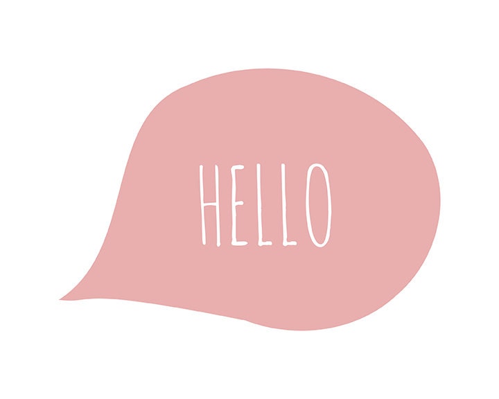A simple HELLO says it all - pink - nursery wedding kitchen art - digital print - 8x10 on A4