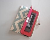 Unique iPad mini and eReader / Kindle / Sony / Nook Clutch Case "Chevron Antique Blue"