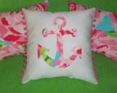 New Made To Order custom Anchor Pillow MW Lilly Pulitzer Hotty Pink First Impression fabric