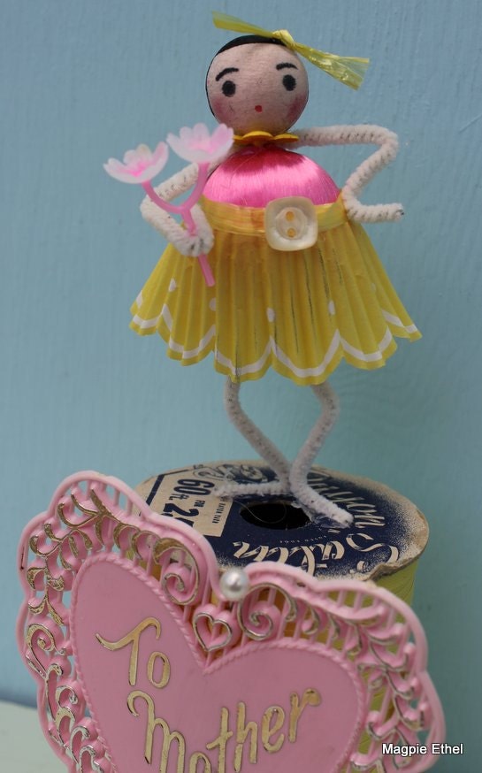 Vintage Style Spun Head - Mothers Day Pink Heart