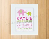 Modern Elephant Birth Print, Adoption Print, Baptism Print