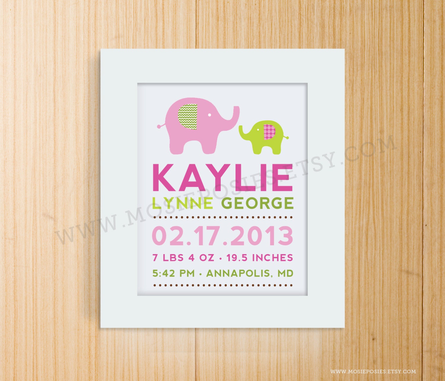 Modern Elephant Birth Print, Adoption Print, Baptism Print