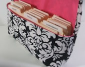 Coupon Organizer Holder Damask Fabric Black and White with Pink Lining