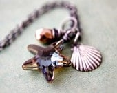 Starfish Necklace Tabacco Crystal Nautical Pendant Sea Seashell Copper Pyrite PoleStar