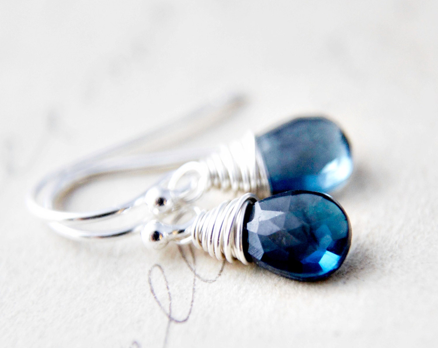 Midnight Drop Earrings London Blue Topaz Blue Dangle Birthstone