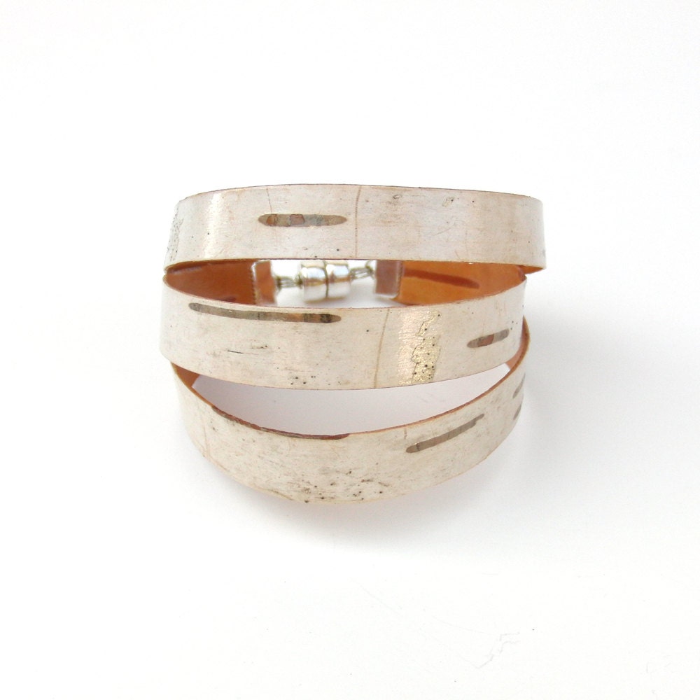 Birch bark cuff, three piece bracelet
