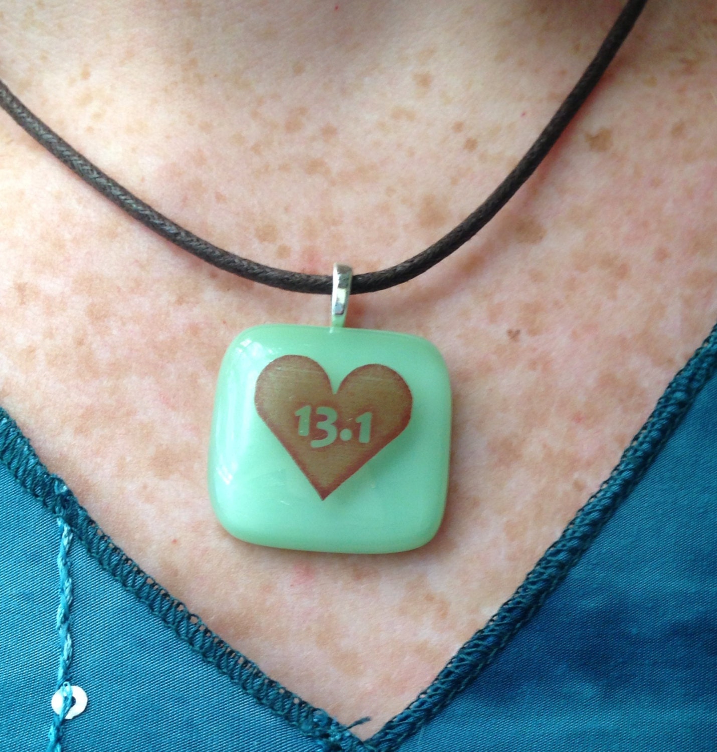Half Marathon Pendant 13.1 - half marathon fused glass jewelry, necklace -proceeds through May-31-13 benefit The One Fund - 7 color choices