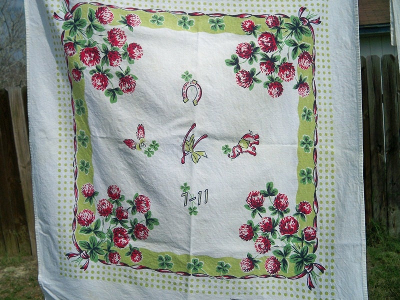 Vintage Startex Good Luck and Red Roses Kitchen Towels