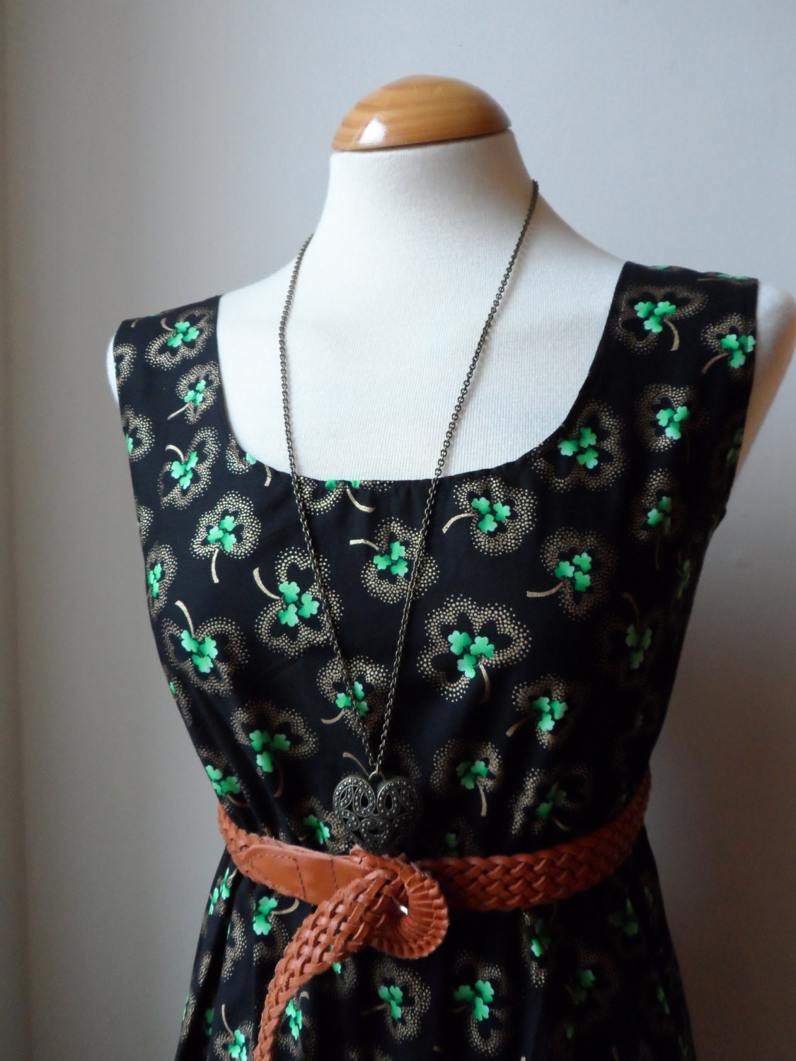 SALE...Dress in Black with 3 Leaf Clovers, Lucky Charm Dress / Handmade / Choose Your Size