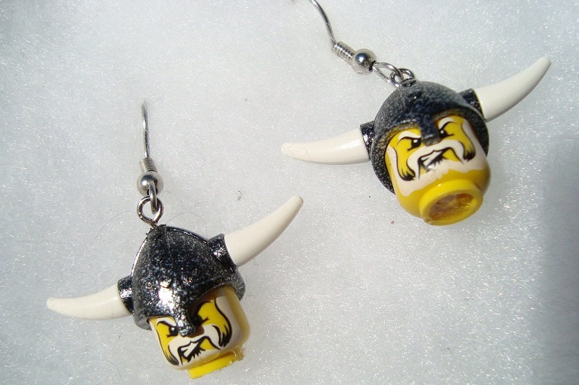 Lego Norse Viking Warrior with Horned Helmet Dangle Earrings