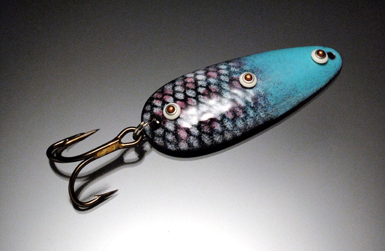 Enamellure Robin Egg Blue Pink White Black Enameled Fishing Lure Casting Spoon Art