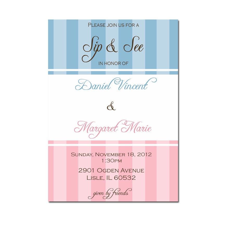 Twin sip and see invitation - digital file - twin baby shower - double baby shower