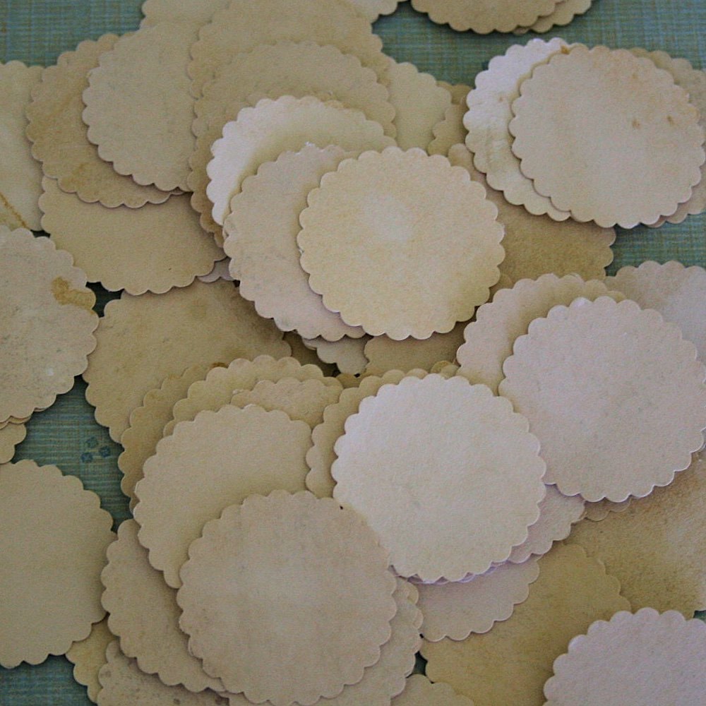 1 1/2 in Wide 36 pcs Hand dyed Cardstock Flower Circles scalloped edge