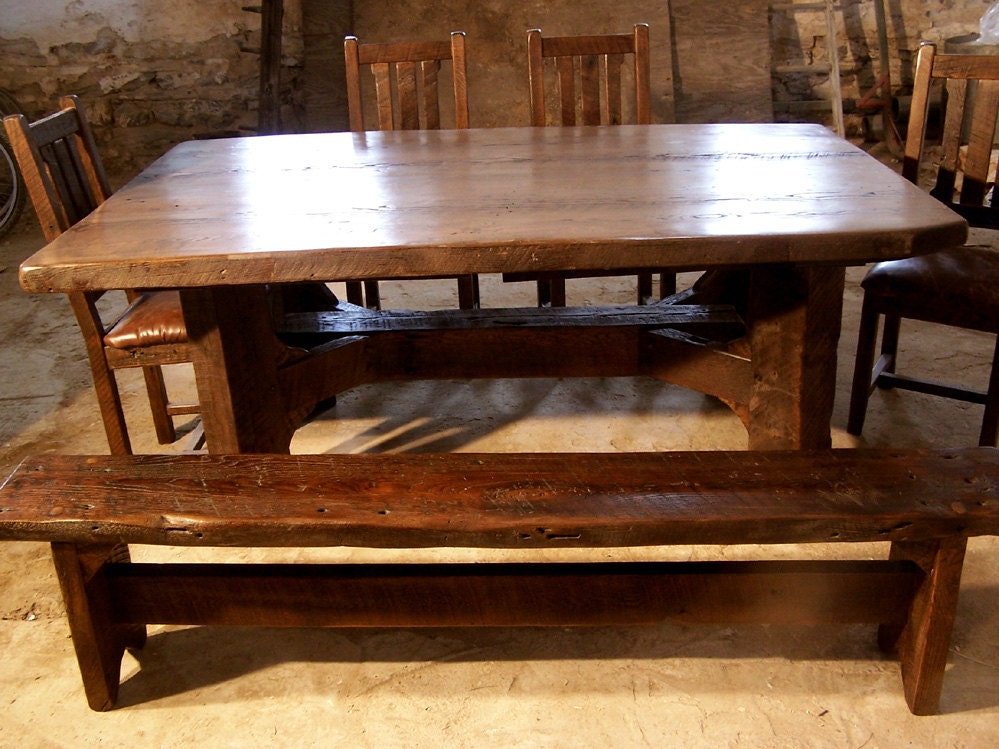 Timberframe Thick Plank Farm Table from Antique Barnwood