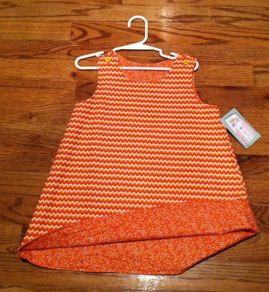 Reversible A Line  Dress Orange Chevron by Groovy Gurlz Sizes 2t, 3t, 4t, 5y, 6y