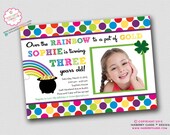 Rainbow Pot of Gold  - Birthday Party Invitation (Digital File - Printed Cards Also Available)