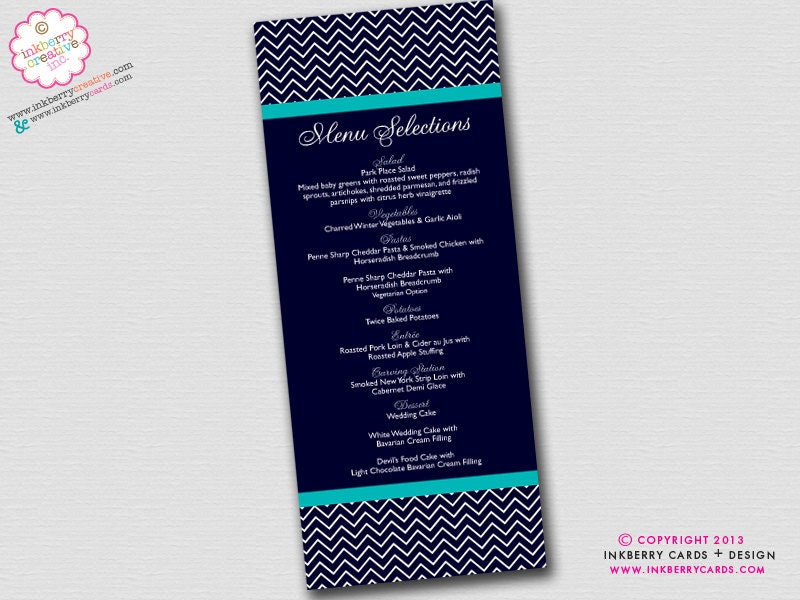 Chic Chevron Wedding Menu - DIGITAL PRINTABLE FILE - Printed Options Also Available Il_570xn