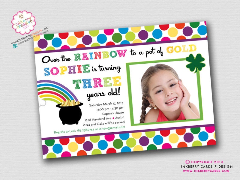 Rainbow Pot of Gold - Birthday Party Invitation (Digital File - Printed Cards Also Available) Il_570xn