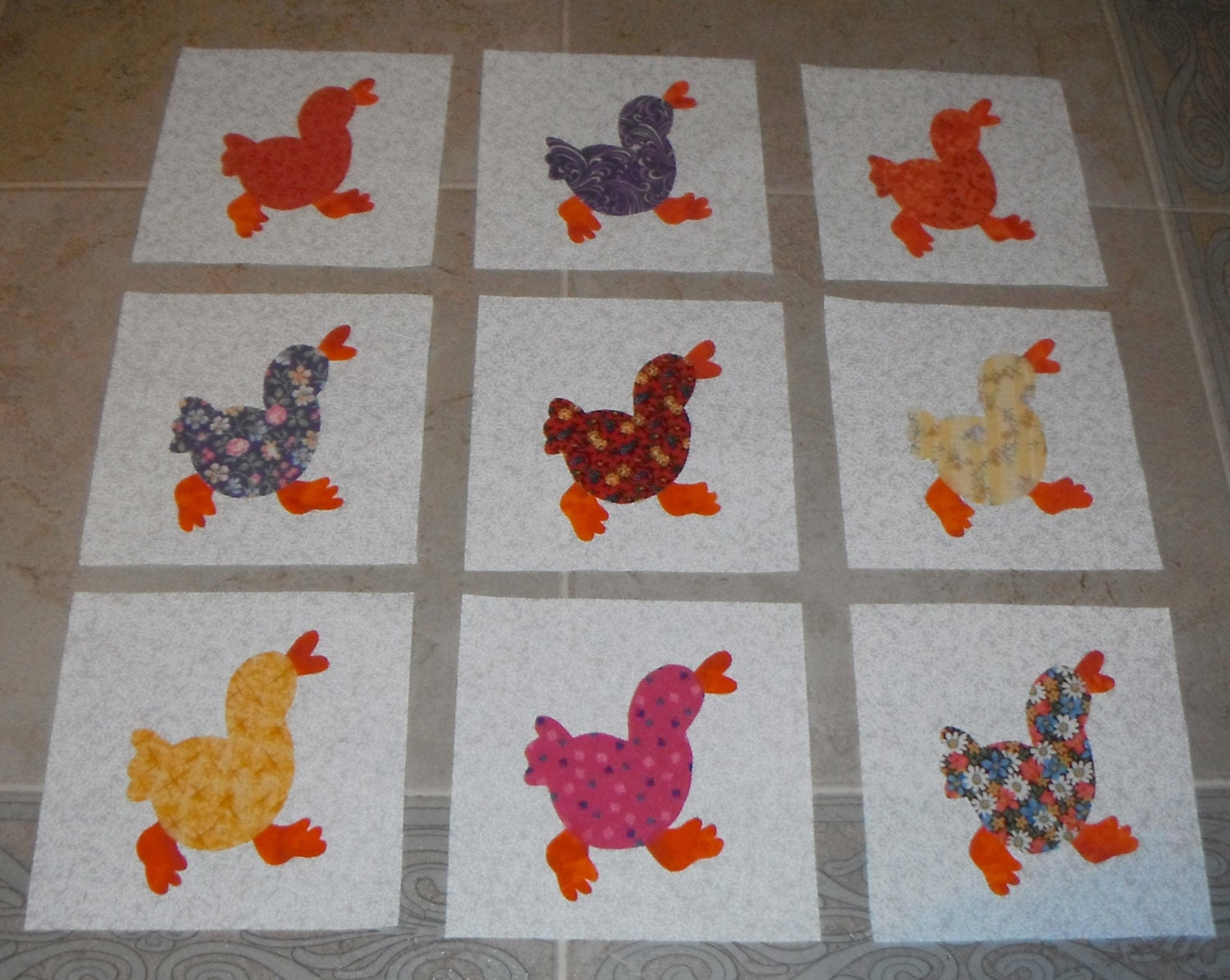 Set of 9 Cutie Waddling Baby Ducklings Quilt Blocks