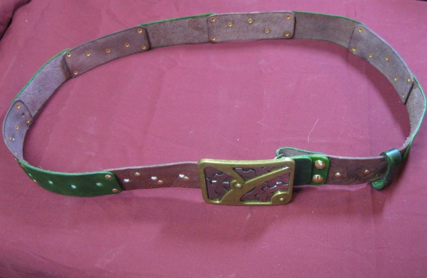 Leather patchwork steampunk belt - 31.5" to 43.5"