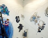 Black and White Ombre Patch Asymmetrical Tapestry Wall Hanging
