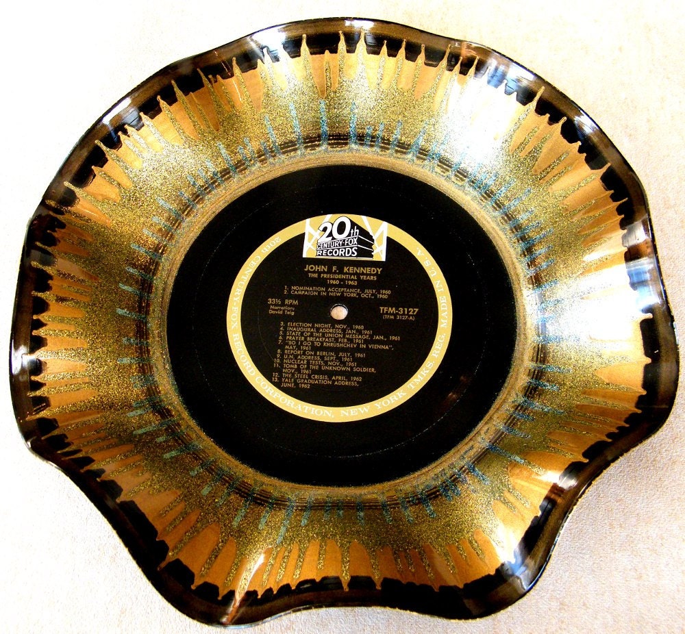 JOHN F. KENNEDY - Hand Painted Recycled Record Bowl - Free Shipping