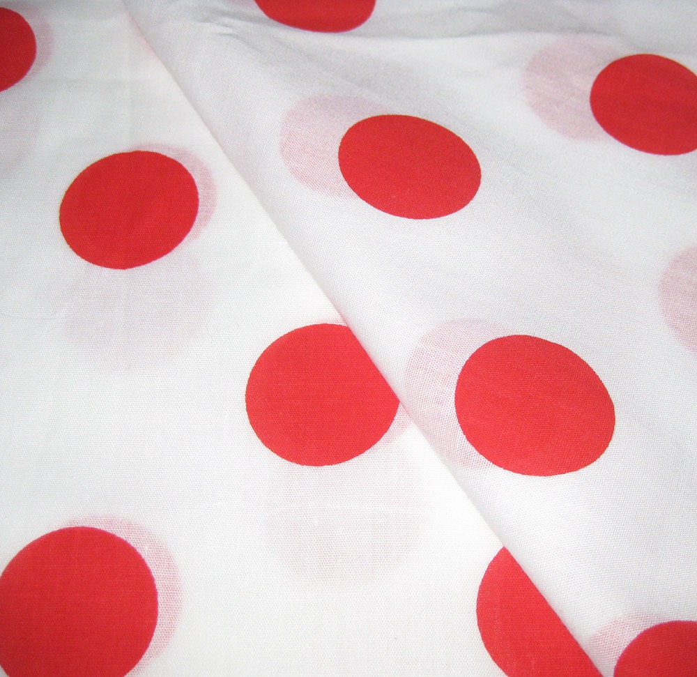 RED Polka Dots - Cotton Yardage - Bright Red Screen Print Fabric - Sewing Yardage Minnie Mouse