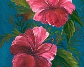 PINK HIBISCUS Original Oil Painting 12x9 Art Artwork Tropical Flower Floral Hawaii Hawaiian Botanical Tropics Foliage Lisabongzee