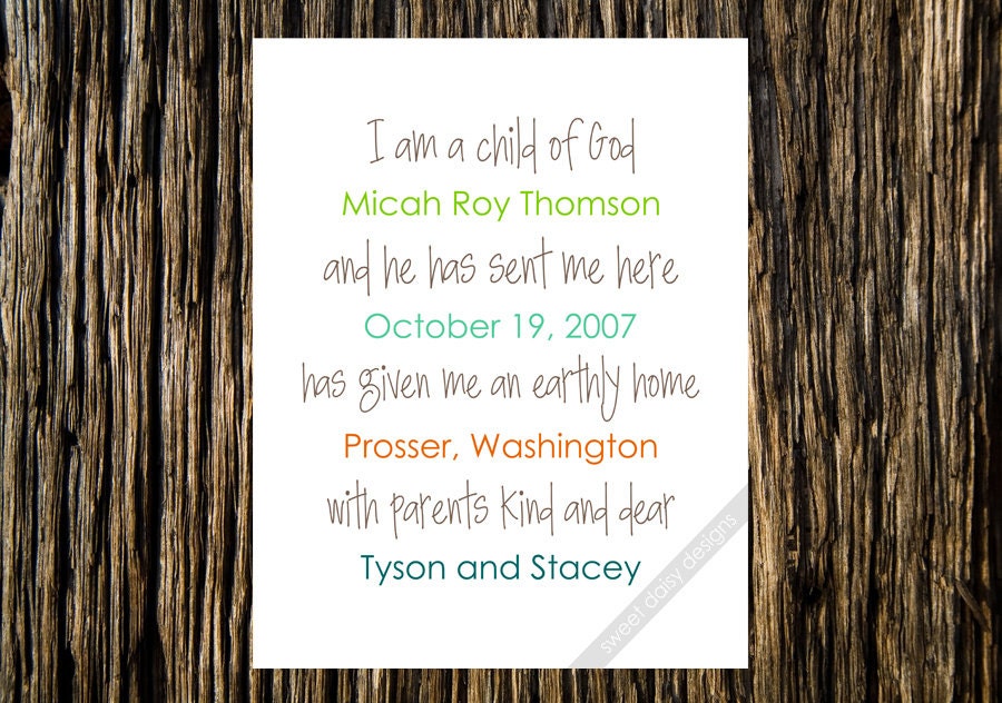 PRINTABLE I am a Child of God Personalized Digital Print