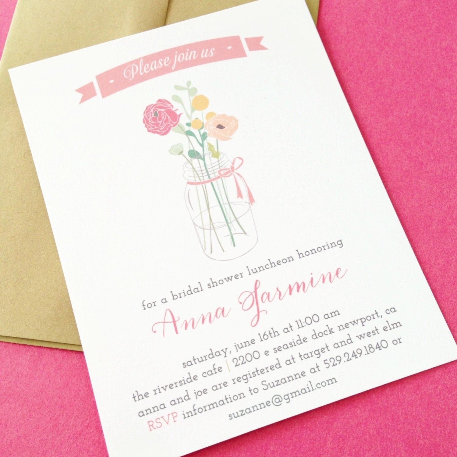 floral mason jar. rustic shower invitation set. three colors Il_170x135