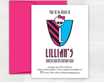 Monster High Inspired Birthday Party Invitation. Printed and Handmade.
