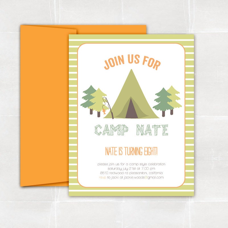 camp out birthday invitation. printed and handmade.