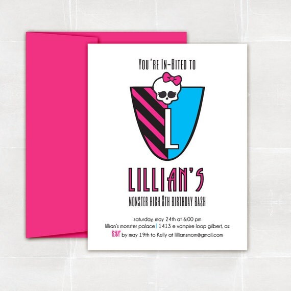 Monster High Inspired Birthday Party Invitation. Printed and Handmade. Il_570xn