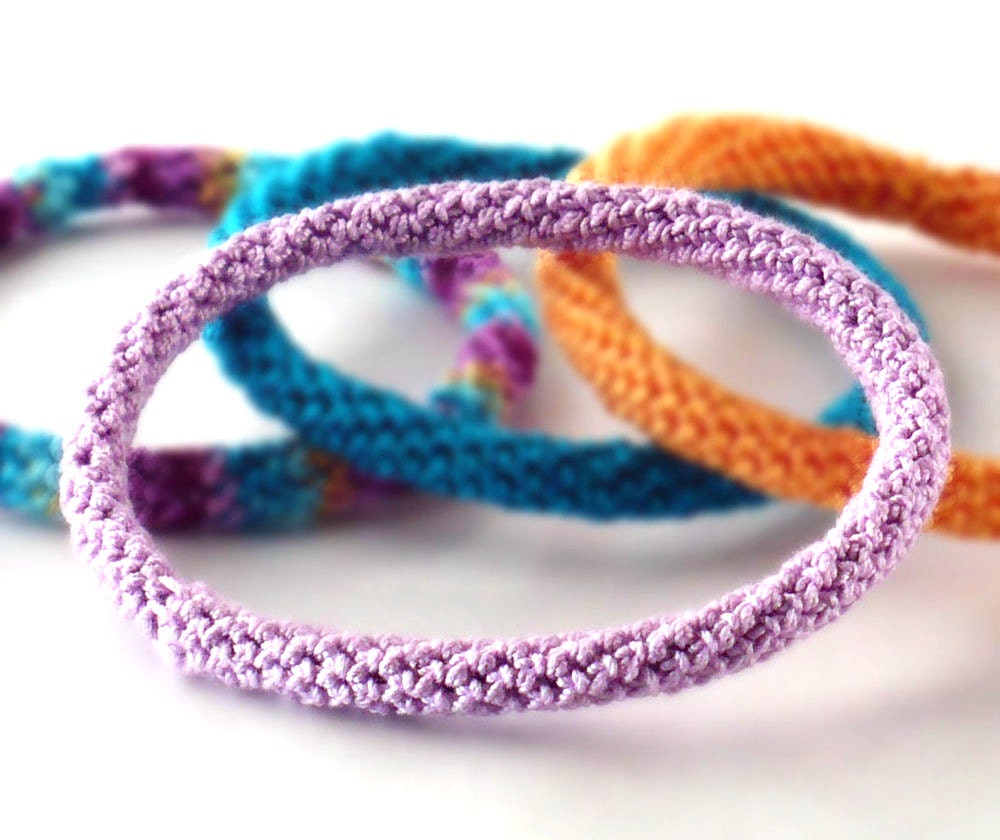 Crochet Bracelet Fiber Bracelet  Bangle Fine Thread Icord Light Purple