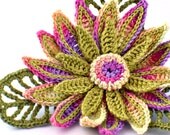 Crochet Brooch Fiber Brooch Irish Crochet Daisy Pin Yellow Green Fuchsia  Purple